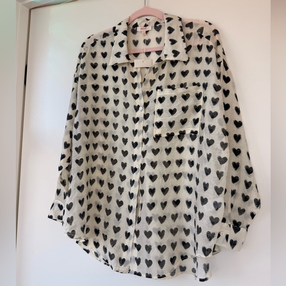 Heart Pattern Button-Up Shirt NWT - image 2